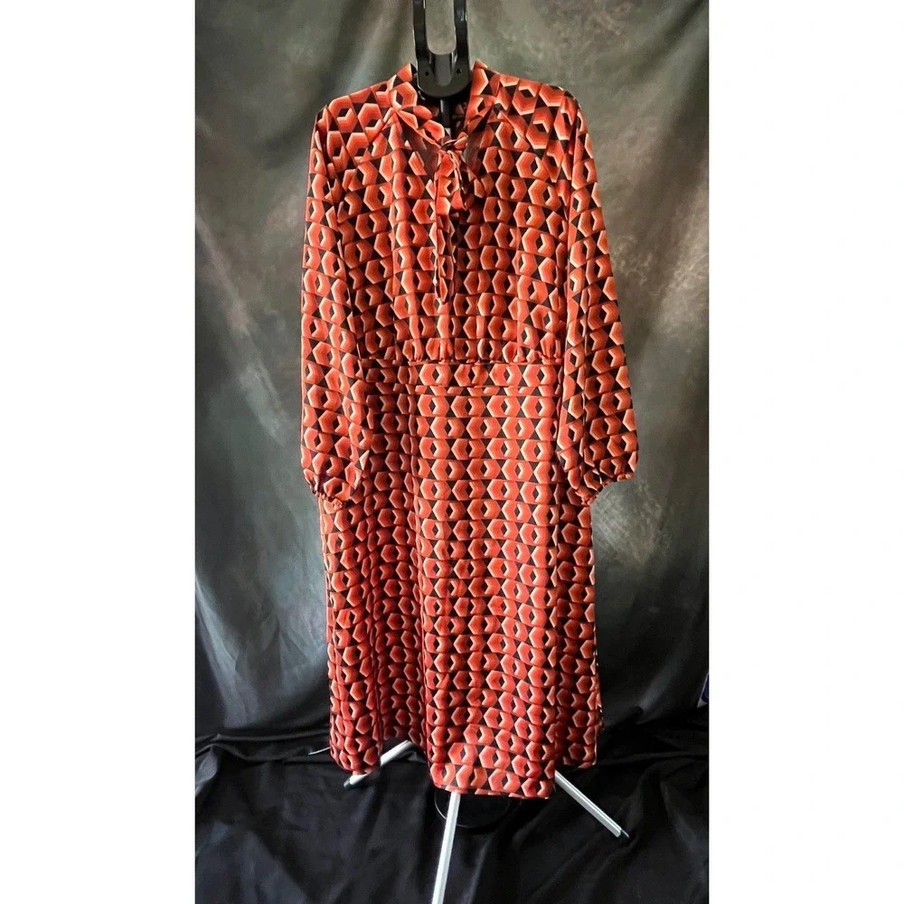 Worthington Women's Geometric Print Long Sleeve Maxi Dress Size 2X Orange - Picture 1 of 7